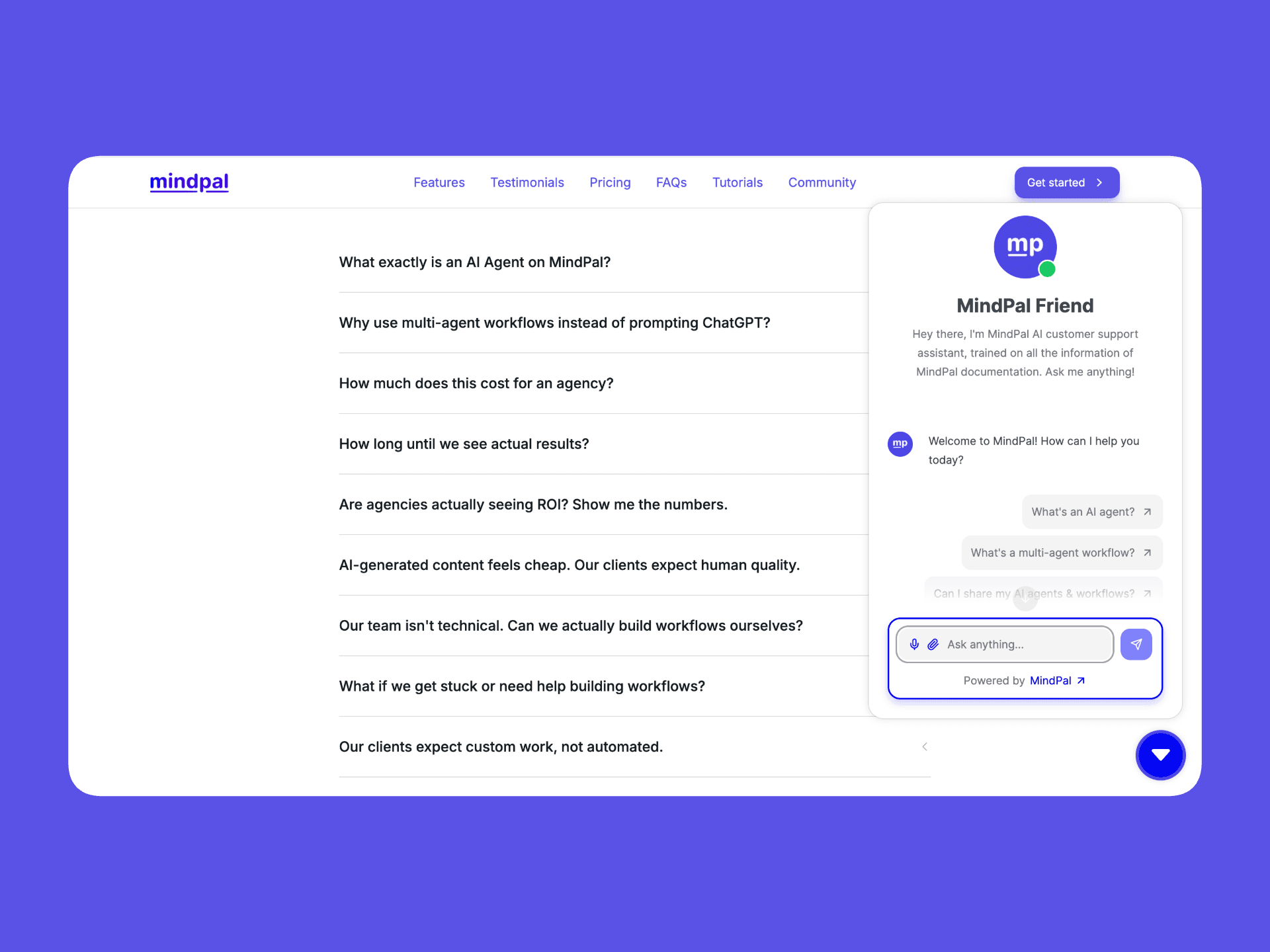 Floating widget demo showing the chat bubble in action on a website